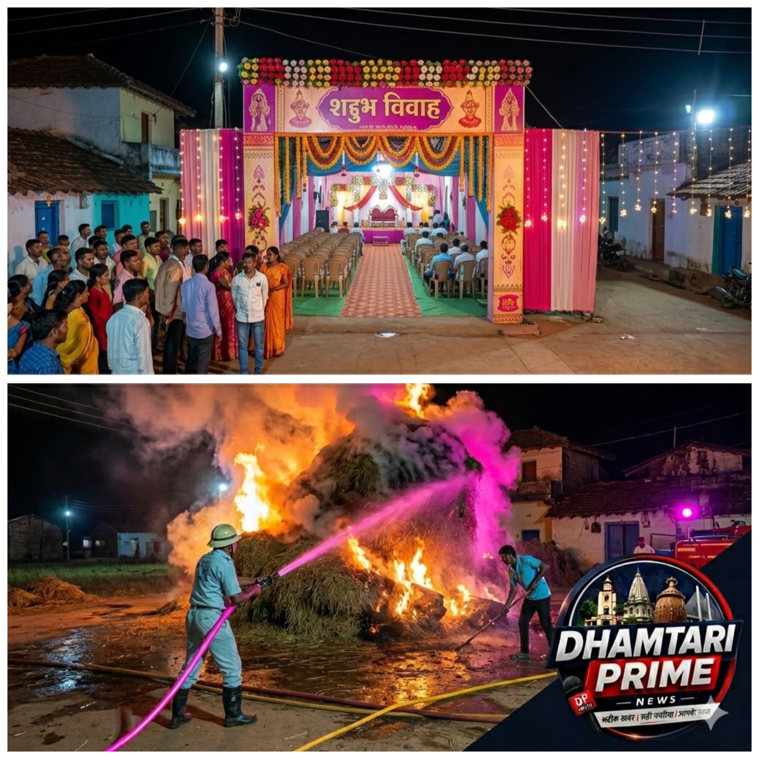 बारात स्वागत के दौरान आतिशबाजी से पैरावट में लगी भीषण आग, मची अफरा-तफरी