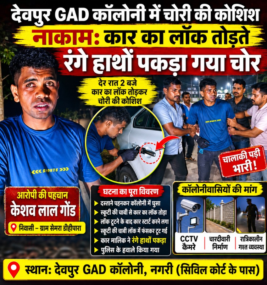 देवपुर GAD कॉलोनी में चोरी की कोशिश नाकाम: कार का लॉक तोड़ते रंगे हाथों पकड़ा गया चोर