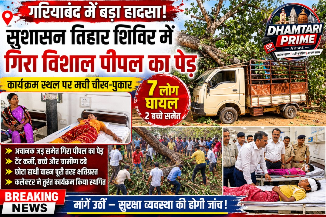 गरियाबंद में सुशासन तिहार के बीच अचानक टूटा कहर: विशाल पीपल का पेड़ गिरा, कुछ सेकंड में खुशियां बदलीं चीखों में